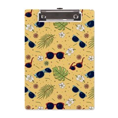 Seamless Pattern Of Sunglasses Tropical Leaves And Flower A5 Acrylic Clipboard by Bedest