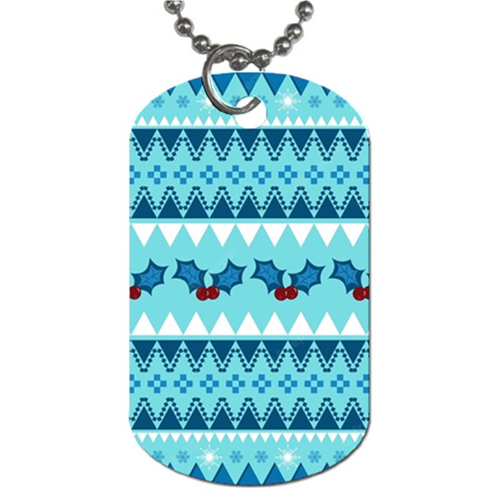 Blue Christmas Vintage Ethnic Seamless Pattern Dog Tag (One Side)