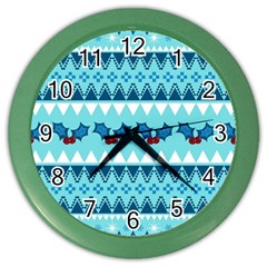 Blue Christmas Vintage Ethnic Seamless Pattern Color Wall Clock by Bedest