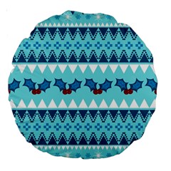 Blue Christmas Vintage Ethnic Seamless Pattern Large 18  Premium Round Cushions