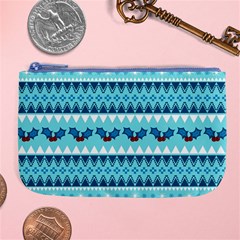 Blue Christmas Vintage Ethnic Seamless Pattern Large Coin Purse by Bedest