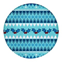 Blue Christmas Vintage Ethnic Seamless Pattern Round Glass Fridge Magnet (4 Pack) by Bedest