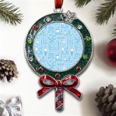 Dentist Blue Seamless Pattern Metal X mas Lollipop With Crystal Ornament