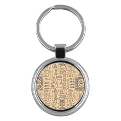 Aztec Tribal African Egyptian Style Seamless Pattern Vector Antique Ethnic Key Chain (round) by Bedest