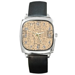 Aztec Tribal African Egyptian Style Seamless Pattern Vector Antique Ethnic Square Metal Watch