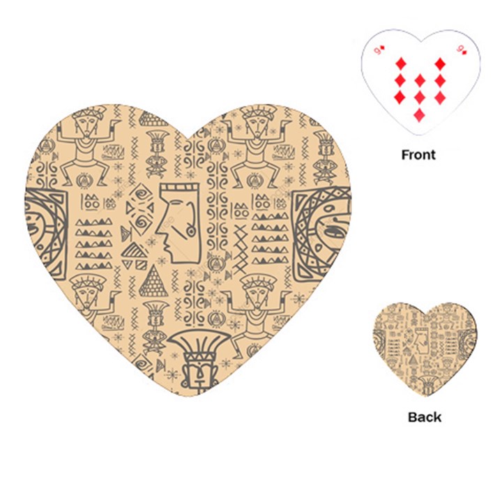 Aztec Tribal African Egyptian Style Seamless Pattern Vector Antique Ethnic Playing Cards Single Design (Heart)