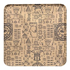 Aztec Tribal African Egyptian Style Seamless Pattern Vector Antique Ethnic Square Glass Fridge Magnet (4 Pack)