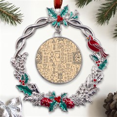 Aztec Tribal African Egyptian Style Seamless Pattern Vector Antique Ethnic Metal X mas Wreath Holly Leaf Ornament