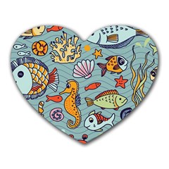 Cartoon Underwater Seamless Pattern With Crab Fish Seahorse Coral Marine Elements Heart Mousepad by Bedest