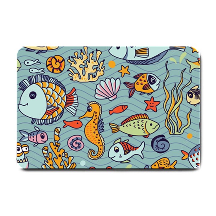 Cartoon Underwater Seamless Pattern With Crab Fish Seahorse Coral Marine Elements Small Doormat