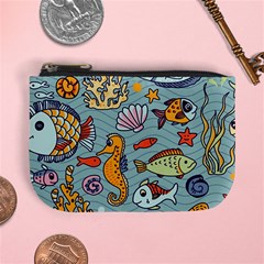 Cartoon Underwater Seamless Pattern With Crab Fish Seahorse Coral Marine Elements Mini Coin Purse by Bedest