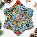 Cartoon Underwater Seamless Pattern With Crab Fish Seahorse Coral Marine Elements Snowflake Ornament (Two Sides) Back