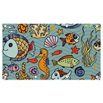 Cartoon Underwater Seamless Pattern With Crab Fish Seahorse Coral Marine Elements Banner and Sign 7  x 4  Front