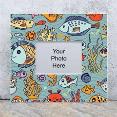 Cartoon Underwater Seamless Pattern With Crab Fish Seahorse Coral Marine Elements White Wall Photo Frame 5  X 7  by Bedest