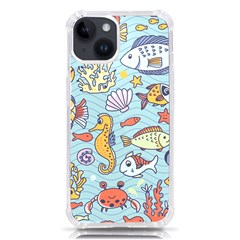 Cartoon Underwater Seamless Pattern With Crab Fish Seahorse Coral Marine Elements Iphone 14 Tpu Uv Print Case by Bedest