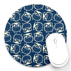 Cute Seamless Owl Background Pattern Round Mousepad by Bedest