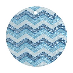 Seamless Pattern Of Cute Summer Blue Line Zigzag Ornament (round) by Bedest