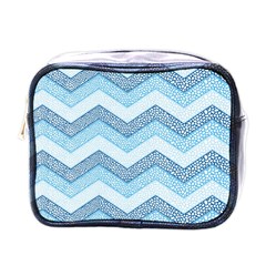 Seamless Pattern Of Cute Summer Blue Line Zigzag Mini Toiletries Bag (one Side) by Bedest