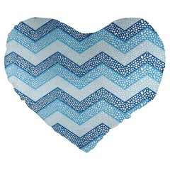 Seamless Pattern Of Cute Summer Blue Line Zigzag Large 19  Premium Heart Shape Cushions