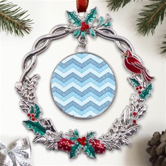 Seamless Pattern Of Cute Summer Blue Line Zigzag Metal X mas Wreath Holly Leaf Ornament by Bedest