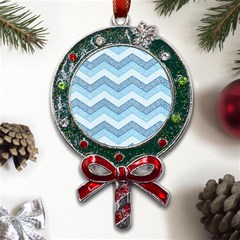 Seamless Pattern Of Cute Summer Blue Line Zigzag Metal X mas Lollipop With Crystal Ornament by Bedest