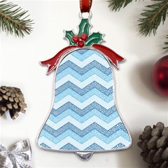 Seamless Pattern Of Cute Summer Blue Line Zigzag Metal Holly Leaf Bell Ornament