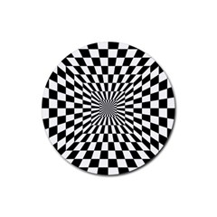 Optical-illusion-chessboard-tunnel Rubber Round Coaster (4 Pack) by Bedest