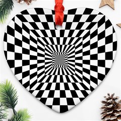 Optical-illusion-chessboard-tunnel Heart Ornament (two Sides) by Bedest