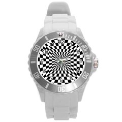 Optical-illusion-chessboard-tunnel Round Plastic Sport Watch (l) by Bedest