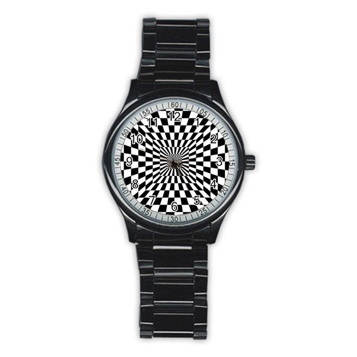 Optical-illusion-chessboard-tunnel Stainless Steel Round Watch