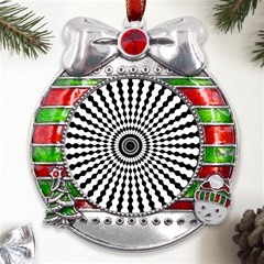 Starburst-sunburst-hypnotic Metal X mas Ribbon With Red Crystal Round Ornament