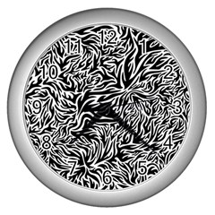 Flame Fire Pattern Digital Art Wall Clock (Silver)