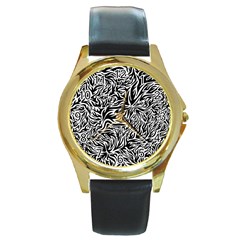 Flame Fire Pattern Digital Art Round Gold Metal Watch