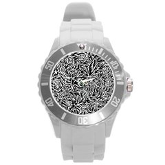 Flame Fire Pattern Digital Art Round Plastic Sport Watch (L)