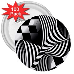 Op-art-black-white-drawing 3  Buttons (100 Pack)  by Bedest