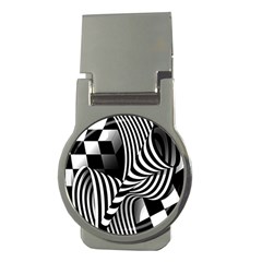 Op-art-black-white-drawing Money Clips (round)  by Bedest