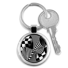 Op-art-black-white-drawing Key Chain (round) by Bedest