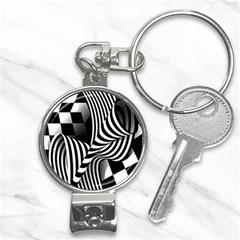 Op-art-black-white-drawing Nail Clippers Key Chain by Bedest