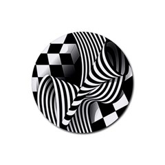 Op-art-black-white-drawing Rubber Coaster (round) by Bedest