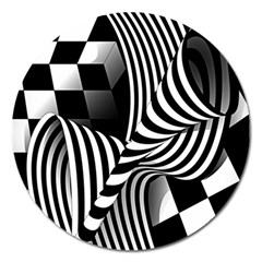 Op-art-black-white-drawing Magnet 5  (round)