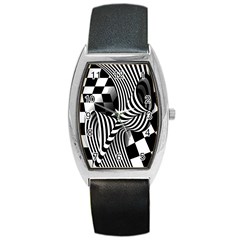 Op-art-black-white-drawing Barrel Style Metal Watch by Bedest