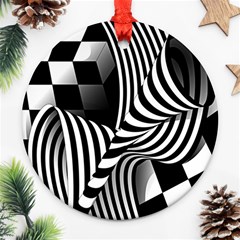 Op-art-black-white-drawing Round Ornament (two Sides)