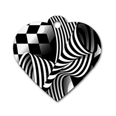 Op-art-black-white-drawing Dog Tag Heart (two Sides) by Bedest