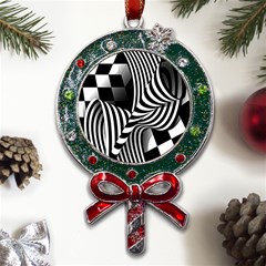 Op-art-black-white-drawing Metal X mas Lollipop With Crystal Ornament by Bedest