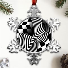 Op-art-black-white-drawing Metal Small Snowflake Ornament