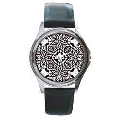 Tile-repeating-pattern-texture Round Metal Watch by Bedest