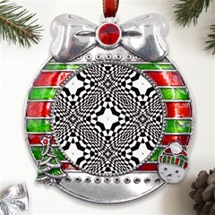 Tile-repeating-pattern-texture Metal X mas Ribbon With Red Crystal Round Ornament