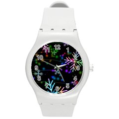 Snowflakes Snow Winter Christmas Round Plastic Sport Watch (m)