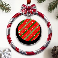 Christmas-paper-star-texture     - Metal Red Ribbon Round Ornament