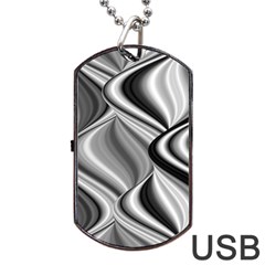 Waves-black-and-white-modern Dog Tag Usb Flash (two Sides)